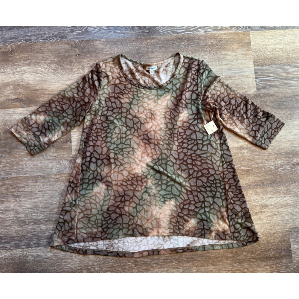 Seven Forty Two Womens 3/4 Sleeve Animal Print Tunic Top Olive Multi Medium